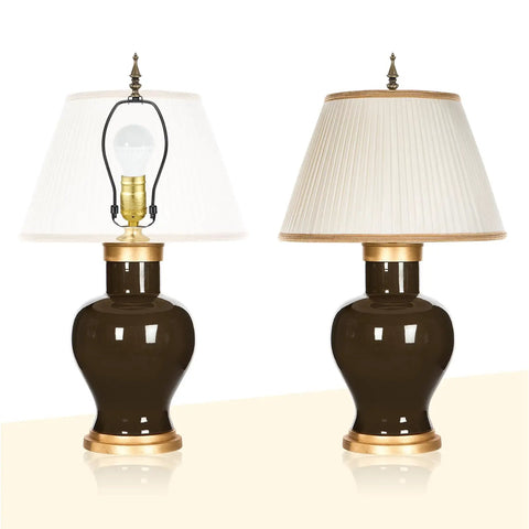 2 Pieces Bronze Lamp Finials 3.4 Inch Tall With Cleaning Cloth For Table And Floor Lamps Retro Vibe Shade Holder Cap Knob Nuts Decorative Lighting Fixture Accessories One Eighth IP Thread And One Quarter Twenty Seven Thread installed on lamps.
