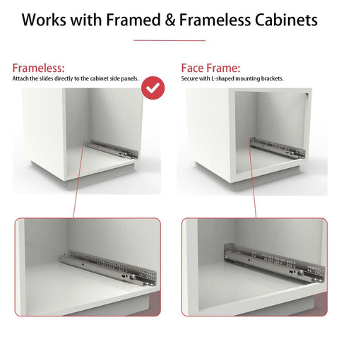 6 Pair 14 Inch Undermount Drawer Slides Soft Close Full Extension Cabinet Hardware for framed and frameless cabinets.