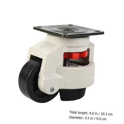 Rock Solid Heavy Duty Leveling Casters With Adjustable Support Feet And Universal Swivel Transport Wheels, 4-inch length, 3.5-inch diameter.