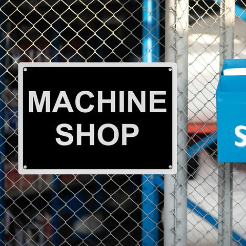 Top Tier Weatherproof Osha Machine Shop Sign 8X12 Inches Rugged Plastic Safety Wall Plaque For Pro Shops on chain link fence.