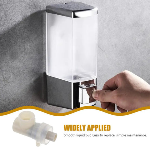 Slick Replacement Soap Pump Heads For Liquid Soap And Lotion Dispensers Featuring No Sweat Install And Steady Delivery For Bathroom Bottles And Home Essentials; beige pump head installed on wall dispenser.