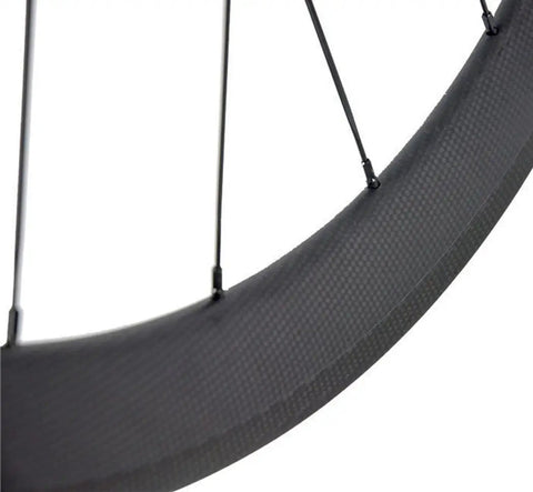 Close-up of Pro Grade 700C Carbon Clincher Front Wheel for Road Bikes Ride Ready Ultralight Full Carbon Fiber EN Quality