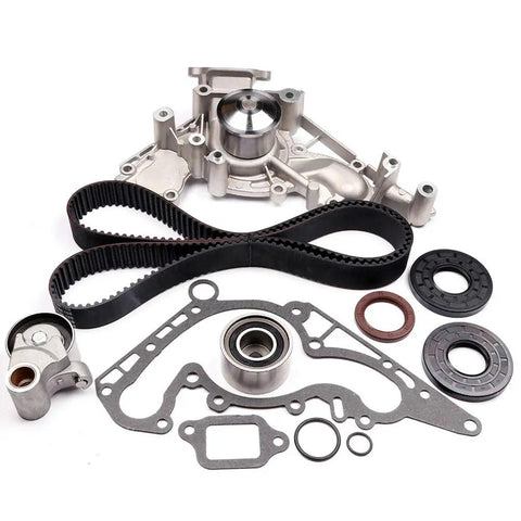 Premium Timing Belt Kit With Water Pump Hella Durable For Lexus Gs400 Gs430 Gx470 Ls400 Ls430 Lx470 Sc400 Sc430 And Toyota 4runner Original Fitment, showing belt, water pump, and gaskets.