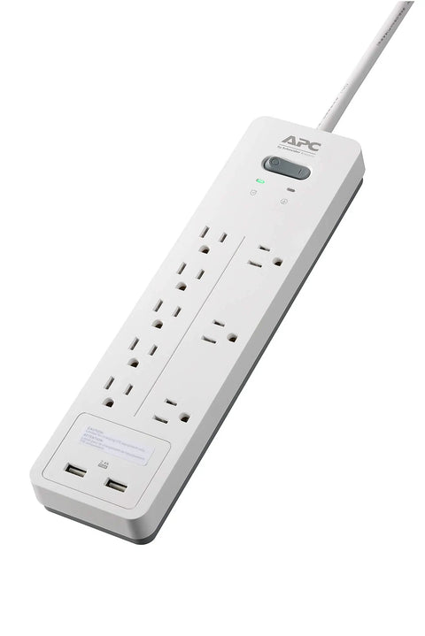 Heavy-Duty 8-Outlet Surge Protector With 2160 Joules, Flat Plug, 6-Foot Cord, Wall-Mountable Space-Saver Power Strip, White Finish