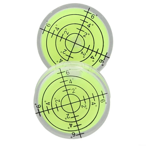 for acrylic for mini Bubble Level 32x7mm for spirit Level with Minimal, two circular bubble levels with black grid on yellow background.