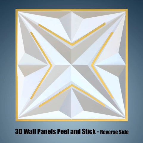 Reverse side of Easy Peel And Stick 3D Wall Panels For Interior Decor, Premium PVC White Tiles With Star And Diamond Pattern, 19.69 By 19.69 Inches.