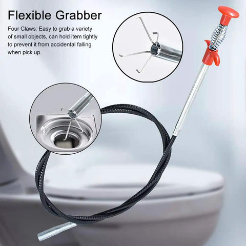 Flexible 24 Inch Four Claw Plumbing Grabber Tool Reach Reacher For Sinks Drains Toilet And Tight Spaces, Bendable Hose Pickup Tool For Litter And Small Items, Home Repair