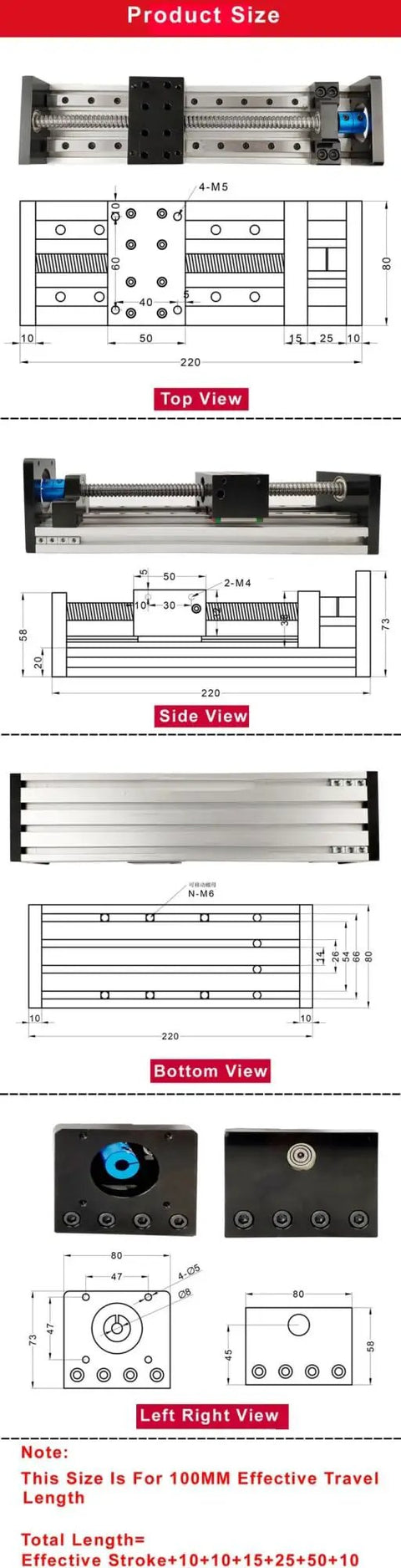 Sixteen Millimeter SFU1605 Ball Screw Linear Guide Stage Built For X Y Z Motion Heavy Duty Slide Table For 3D Printers CNC And Robotics High Precision With 0.03mm Accuracy And 0 To 50mm Per Second Speed 1000mm Stroke, top view