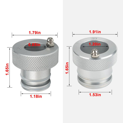 Essential Two Piece Wheel Bearing Greaser Tool Kit Featuring 30mm And 39mm Drive Adapters for UTV ATV Rig Maintenance, aluminum adapters.