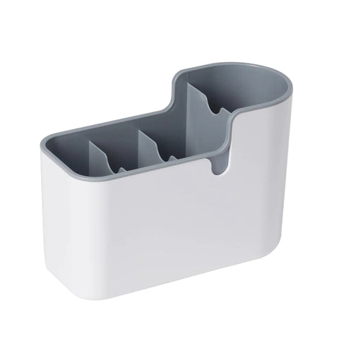 Sleek Countertop And Wall Mount Utensil Holder With Divided Compartments For Forks Knives Cutlery Compact Space Saving Desktop Caddy Tough Abs Construction White Grey
