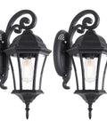 18 Inch High Outdoor Porch Wall Lantern With Dusk To Dawn Photocell Sensor Exterior Black Wall Mount Light 2 Pack