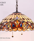 Tiffany Style Pendant Light Fixture Serenity Victorian Stained Glass Hanging Lamp, 16 Inch Wide Antique Bronze, daytime view
