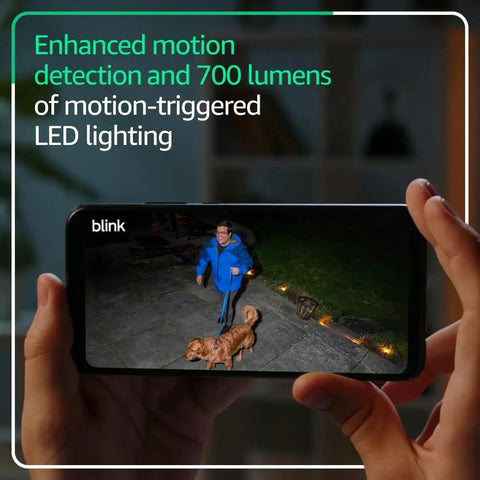 Smartphone displaying Outdoor 4 Floodlight Camera With Wireless Security 700 Lumen Smart Lighting night view