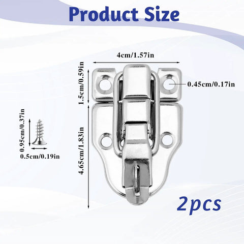 Two Pack Duckbilled Box Hasp Lock Toggle Latch With Padlock Hole For Jewelry Boxes Cabinets Toolboxes, product size shown