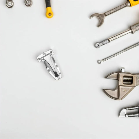 Heavy Duty Stainless Steel Swing Door Hinge For Box Trucks And Cargo Containers with tools on white background