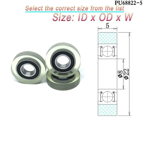 Heavy Duty PU Vending Machine Bearing Roller Polyurethane Pulley Fits 6mm Bore 22mm Diameter with size specifications.