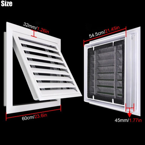 Removable Louvered Air Vent Cover 55 By 55 Cm Sleek Ceiling Access Panel with measurements and design details for ventilation.