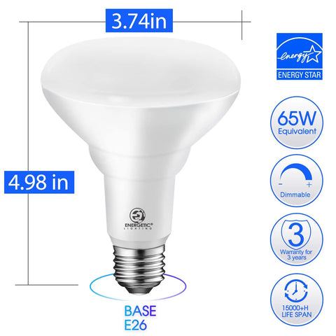 Energy Star BR30 LED Flood Light Bulbs 65W Equivalent Dimmable With CRI 80 True Color Warm White 3000K Indoor Use 6 Pack