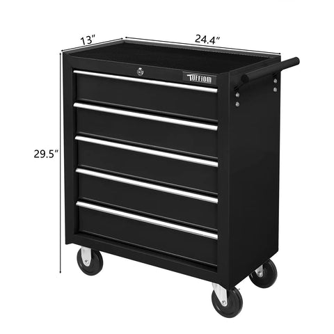Heavy Duty Rolling Tool Storage Cabinet With Five Deep Drawers And Secure Padlock Grease Monkey Approved Workshop Workhorse featuring black heavy gauge steel design.