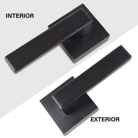 Heavy Duty Hall And Closet Door Lock With Brushed Bronze Lever, Zinc Alloy Construction, Interior and Exterior Views
