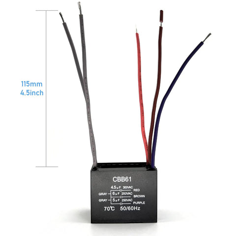 Ceiling Fan Pull Chain Switch With Three Speeds And Four Preinstalled Wires Includes CBB61 Capacitor Set Easy Install 4.5uF 6uF 5uF