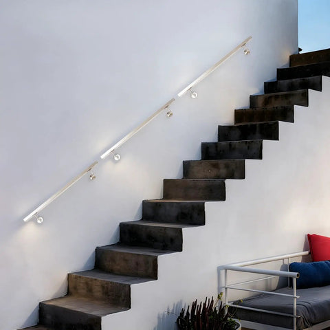 Hella Sturdy Stainless Steel Flush Handrail Wall Mounted For Indoor Stairs on concrete steps, sleek silver finish, durable design.
