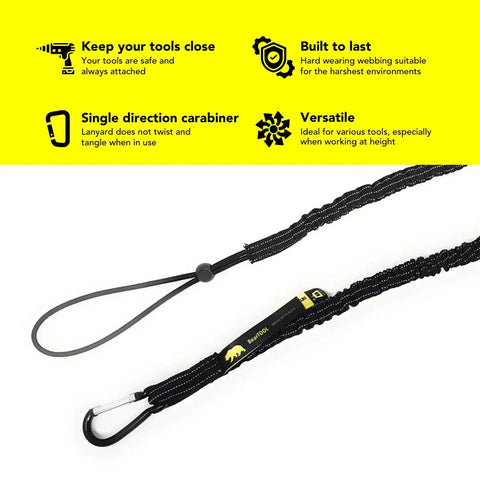 Tool Safety Lanyard With Carabiner Adjustable Loop For Working At Height 3 Ft Durable Pro Grade Lanyard shown with features