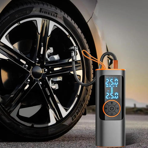 Hot Shot Portable Tire Inflator 150 Psi Air Compressor For Cars with digital display inflating a tire.