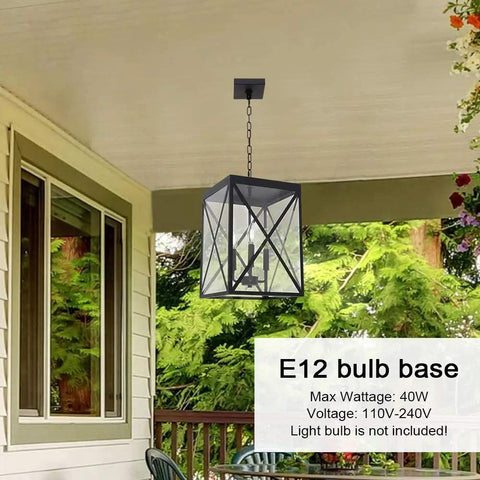 Outdoor Pendant Light Black Finish With Clear Glass, 1 Light Exterior Hanging Lantern on Porch