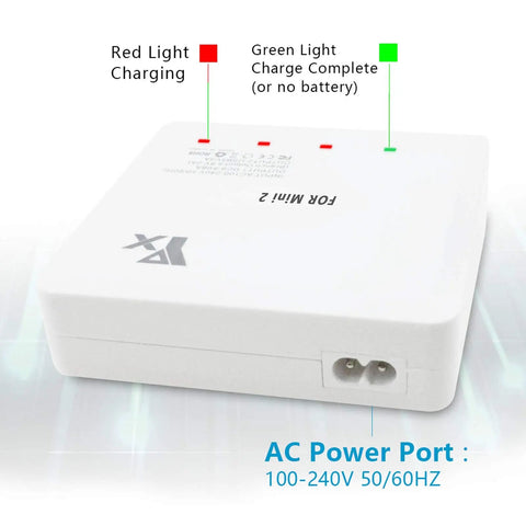 6 In 1 Rapid Multi Charging Hub For DJI Mini 4K Mini 2 And Mini 2 SE Drones showing indicator lights and AC power port