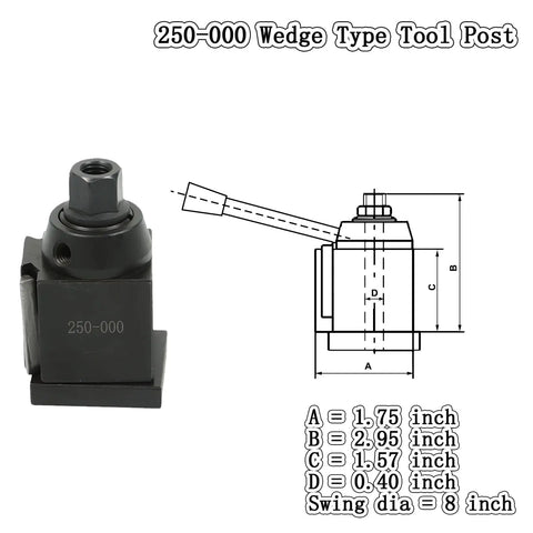 Wedge Type Tool Post 250-000 for Lathe Quick Change Tool Holder, steel with diagram showing dimensions, OXA series.