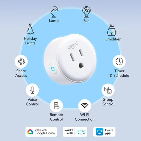Dot Smart Plug With 2.4GHz WiFi, Compact Fire Resistant Outlet With Schedule And Timer, No Hub Needed, Voice Control Features