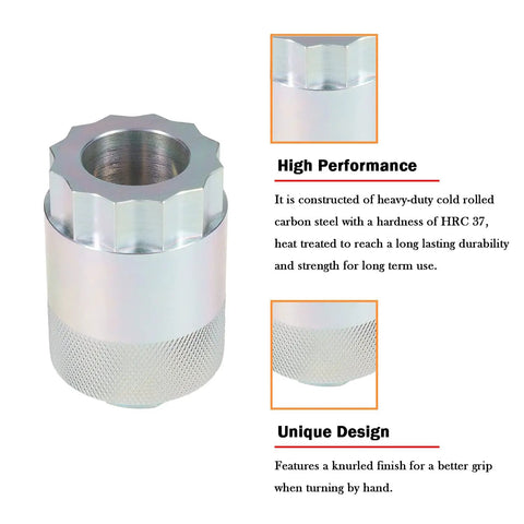 64mm Rear Differential Pinion Bearing Nut Socket Fits Honda TRX 420 Rancher 1/2 Drive Replacement Tool 2007 To 2018 Quad ATV with knurled grip.