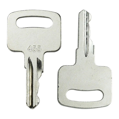 Workhorse Heavy Duty Ignition Keys For Forklifts And Scissor Lifts No Drama Replacement Gear Compatible With Genie And Skyjack Rig Quick Swap Silver Finish 455 104466 showing two keys.