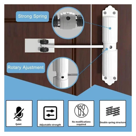 180 Degree Adjustable Door Closer With Hydraulic Damping, Black Aluminum Alloy Shell, Smooth Silent Close, anti-wear durable design