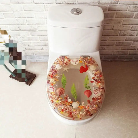 No Slam Universal Toilet Seat With Slow Close Hinges Thick Heavy Duty Resin Build Soft Feel Comfort Easy Peasy Install Smooth Glide Lid Crisp Printed Design Fits Standard Home Bathroom Upgrades on a white toilet.