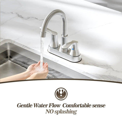 Commercial Bar Sink Faucet With 4 Inch Center Deck Mount, 2-Hole Brass Construction In Brushed Nickel, hands under water