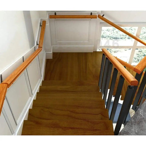 Heavy Duty Wood Grab Bar With Rock Solid Wrought Iron Brackets For No Sweat Wall Setup slick non slip safety handrail on staircase.