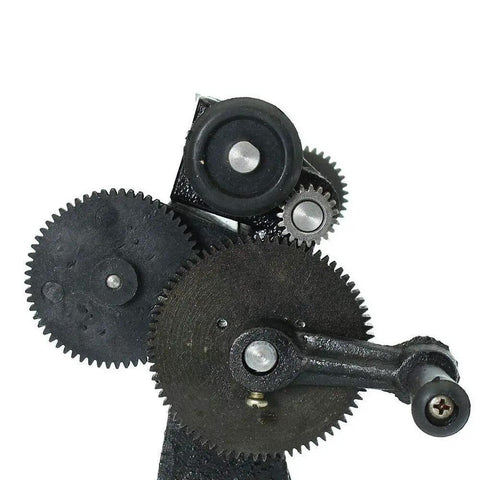 Manual Dual Purpose Coil Winding Machine With Mechanical Counter 0 To 99999 US Stock Rugged Steel Gears Ergonomic Handle Ready To Roll For Transformers Motors And Hobby Coils Precise User Friendly close-up of steel gears and handle