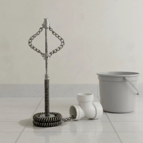 No Nonsense Heavy Duty Auger Chain Head Drain Cleaning Tool For Plumbers With Universal 22Mm Shank Connector, rugged pipe snake setup.