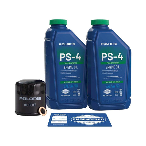 Full Synthetic 5W50 Powersports Oil Change Kit with oil filter and drain plug washer for 4 cycle engines displayed