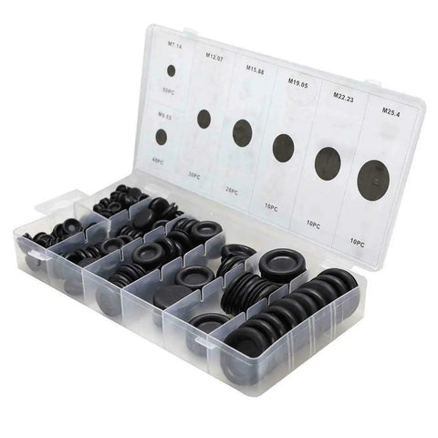 Grommet Firewall Hole Plug Set 170 Pack With 7 Common Sizes Rubber Wire Gasket For Auto Body And Sheet Metal in clear case