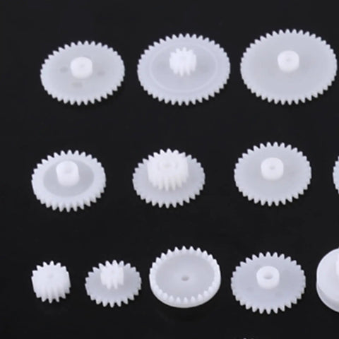 Plastic Gears Kit For DIY Animatronics And Robotics Projects, Double Gear Motor Set With 64 Parts shown on black background