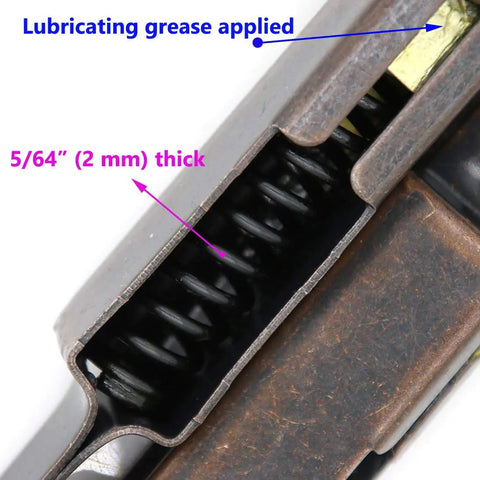 Close-up of Self Balancing Lid Support Hinges Set in Dark Bronze showing thickness and lubrication, Anti Rust Iron Construction.