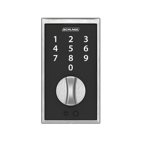 Keyless Entry Electronic Deadbolt With Touchscreen Keypad For Front Door Satin Chrome BE375 Cen 626 No Key Needed Security Grade 2 AAA Rating Cylinder Free Design front view
