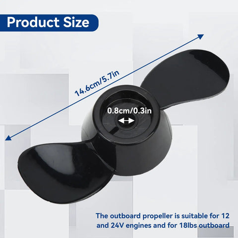 Two Blade Thickened Plastic Outboard Propeller Upgrade For 12V And 24V Motors, 8mm Inner Hole, 5.7in Overall Length displayed