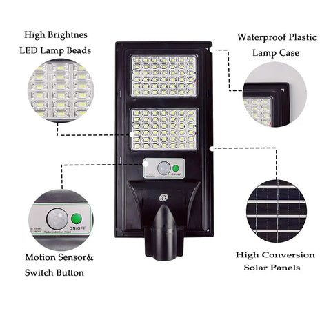 Lit Solar Street Lights Outdoor Waterproof 30000LM Flood Lights 6000K Daylight With Motion Sensor And Remote Energy Saving Ideal For Garden Yard Garage Backyard Weatherproof 2 Pack features