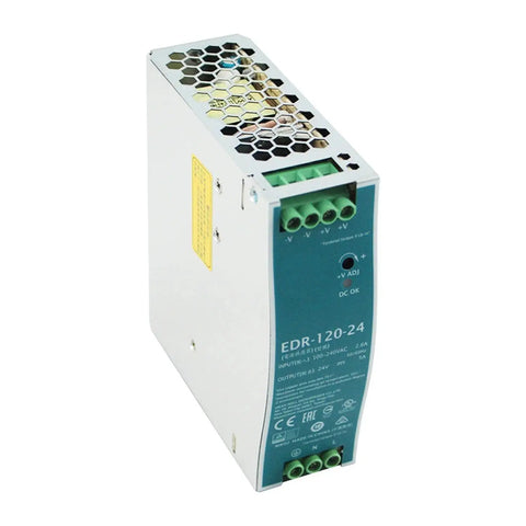 120W 24V Power Supply Built For Industrial Control Cabinets UL 508 Certified With Built In Short Circuit Protection Overload Overvoltage And Overtemperature For Reliable Automation Gear And Semiconductor Systems, metal DIN rail unit