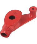 Versatile Manual Pipe Bender For Steel Copper Iron Conduit Wire Tube, red metal part with threaded end and round hole for fittings.