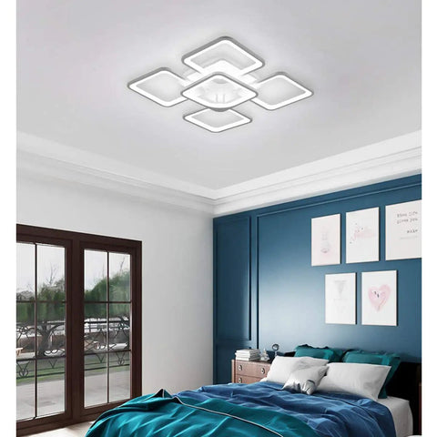 Sleek Two Layer Square LED Ceiling Light Flush Mount White Modern Minimalist Chandelier For Living Room And Bedroom 75W Cool White 5000K
